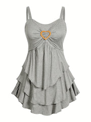 Топ на толстую фигуру женский хлопковый с сердечным декором и многослойным дизайном