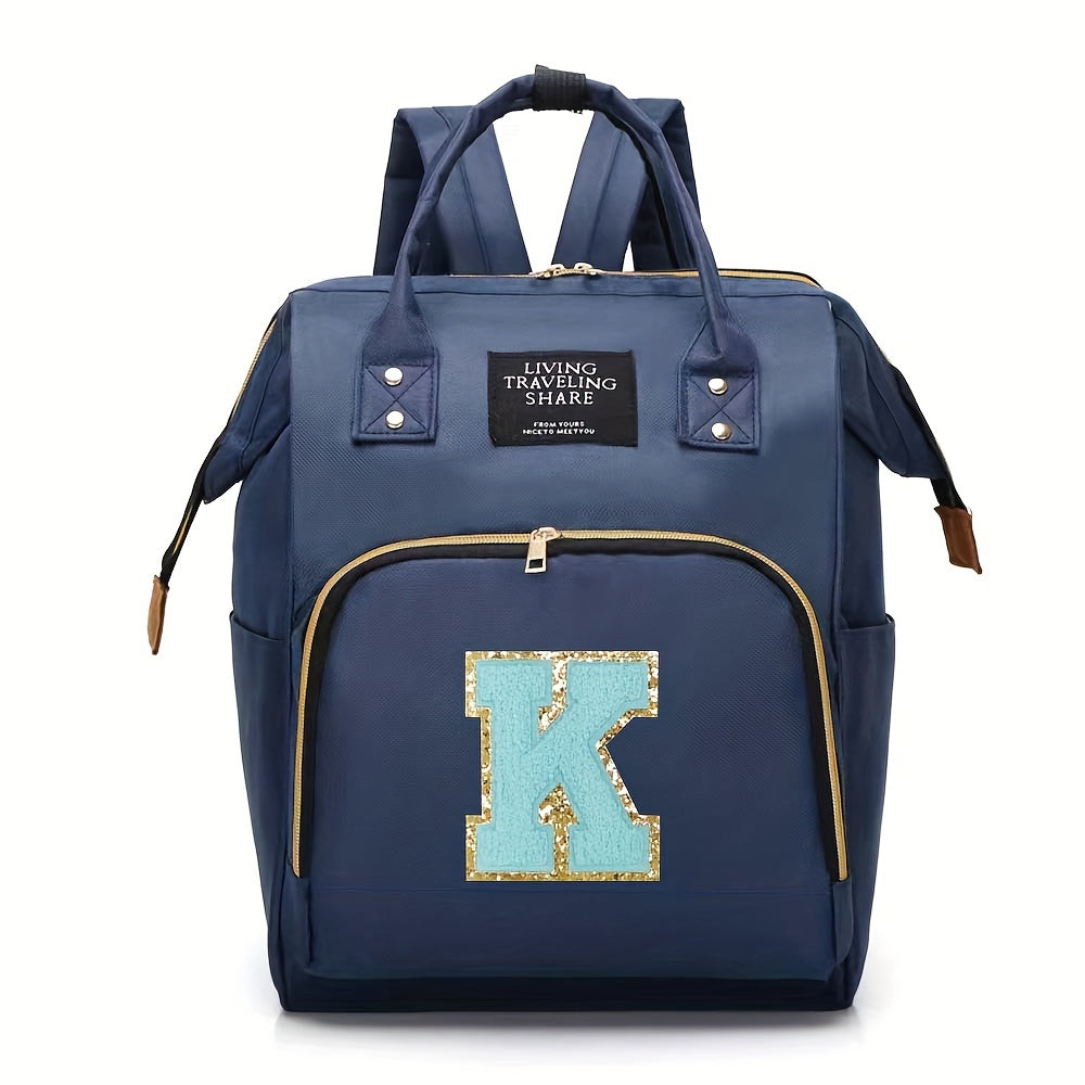 Blue Polyester Diaper Bag with Multiple Compartments and Bottle Holder