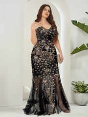 Women's Plus Size Formal Mermaid Dress with Sequin Details for Weddings and Events