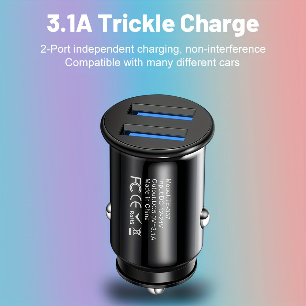 Cargador de coche USB mini 2 puertos, adaptador de carga rápida para teléfonos y dispositivos