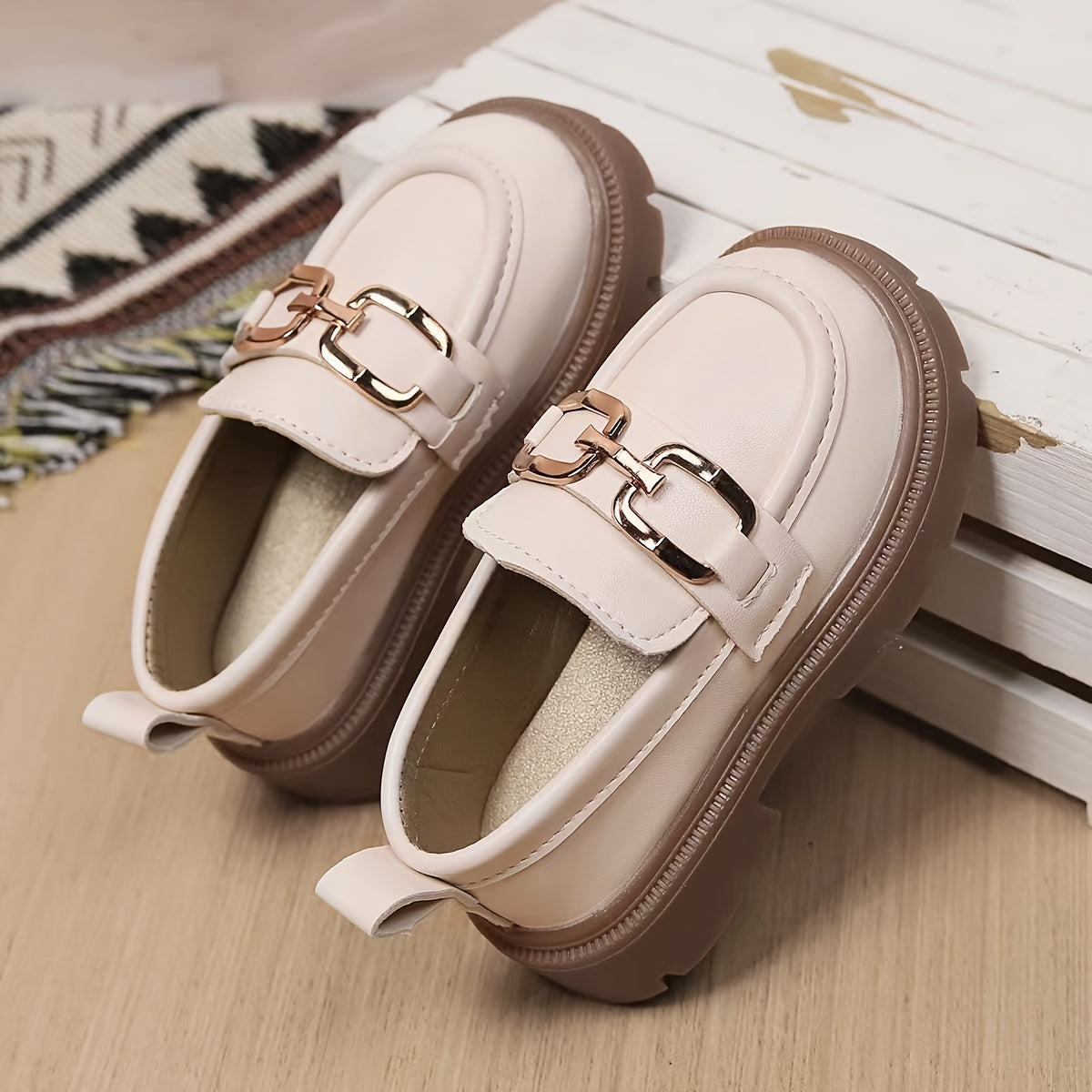 Girls' Casual Slip-On Sneakers with Thick Sole and PU Material