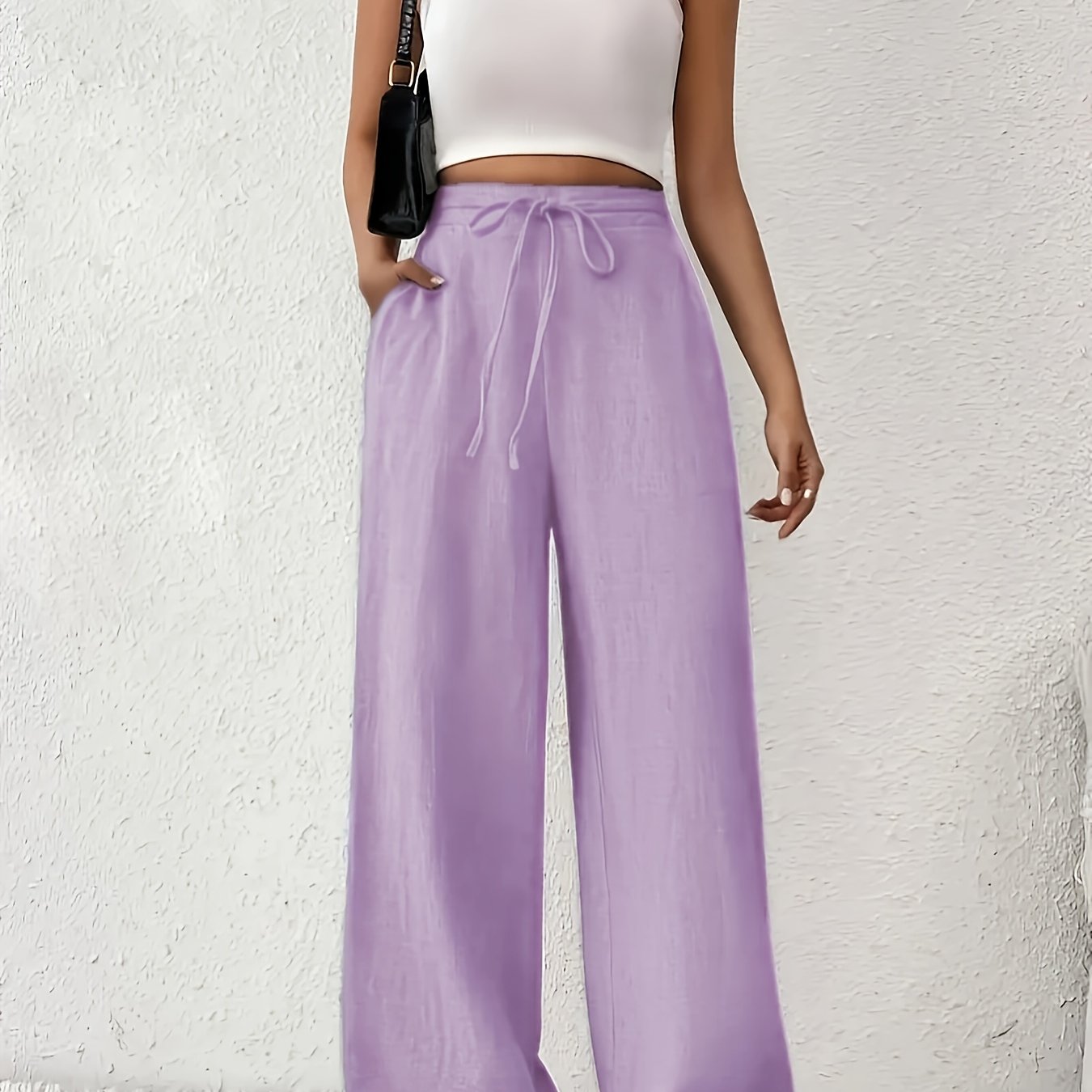 Plus Size Women Wide-Leg Pants Cotton Casual Solid Color Spring Summer Fall