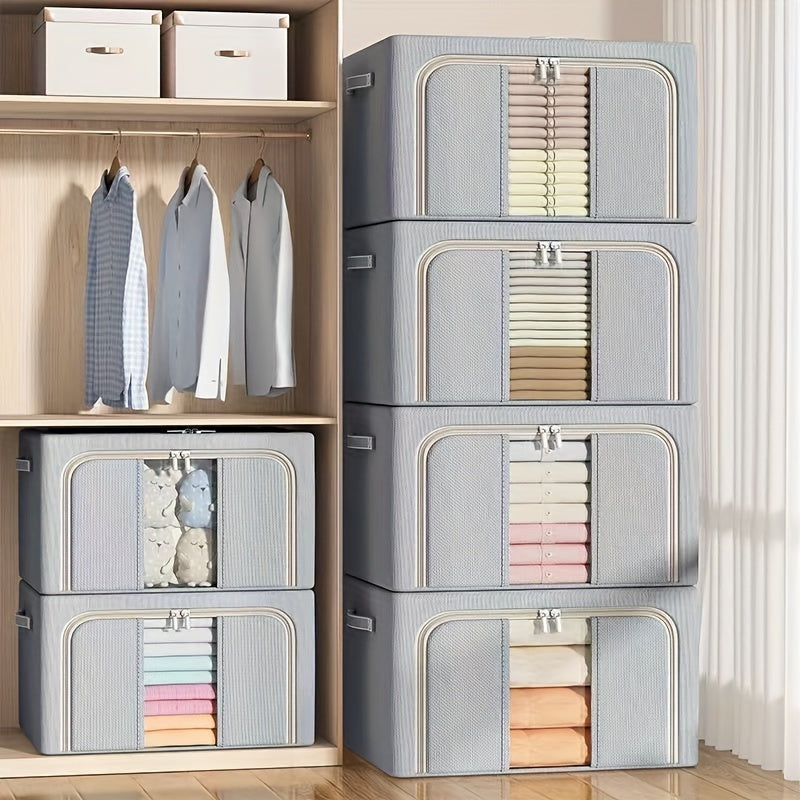 Gran caja de almacenamiento para ropa con asa y ventana para quilts y mantas, organizador ahorrador de espacio para armario, dormitorio, residencia universitaria