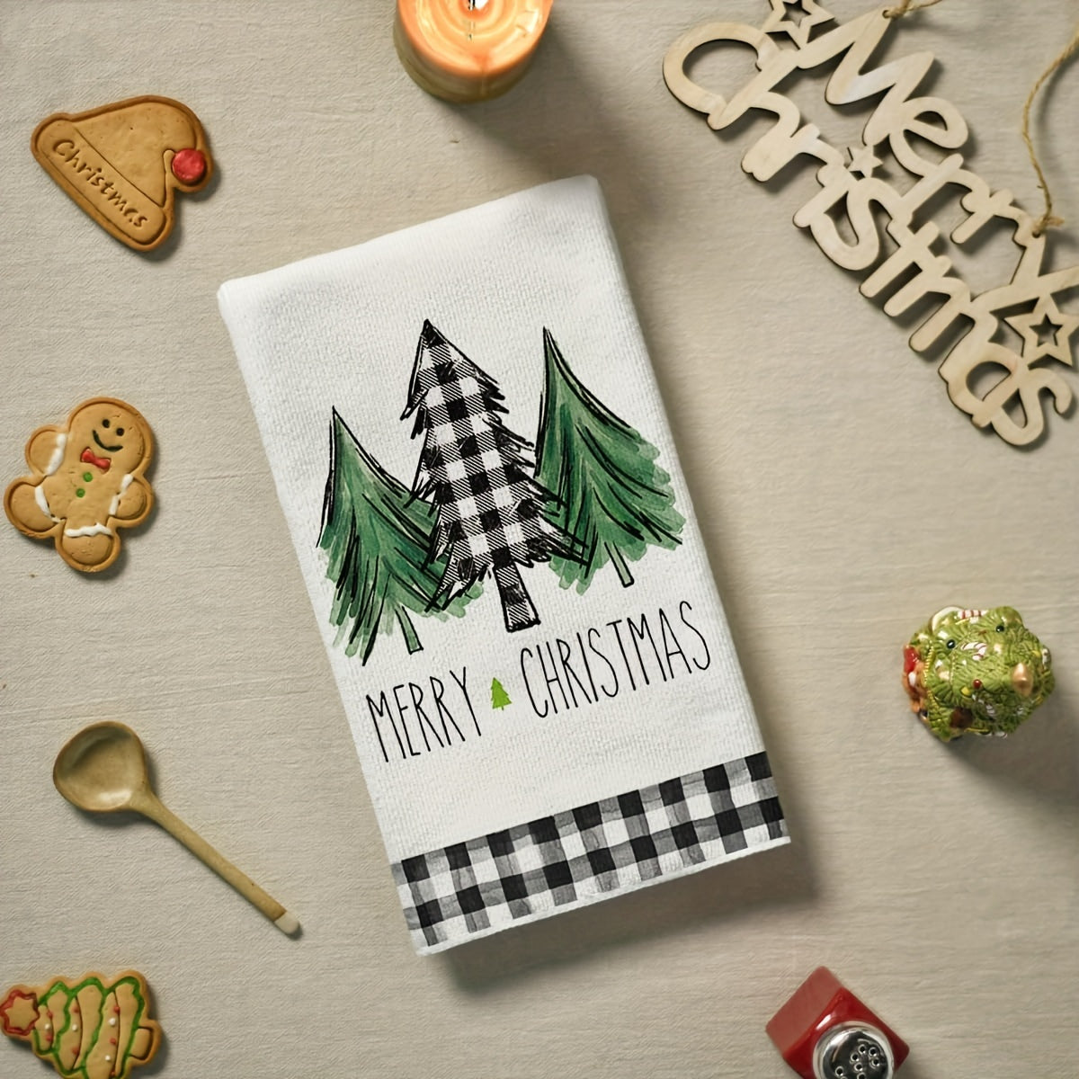 2/4Pcs Christmas Hand Towels with Truck and Tree Plaid Print Kitchen Decor Housewarming Gift