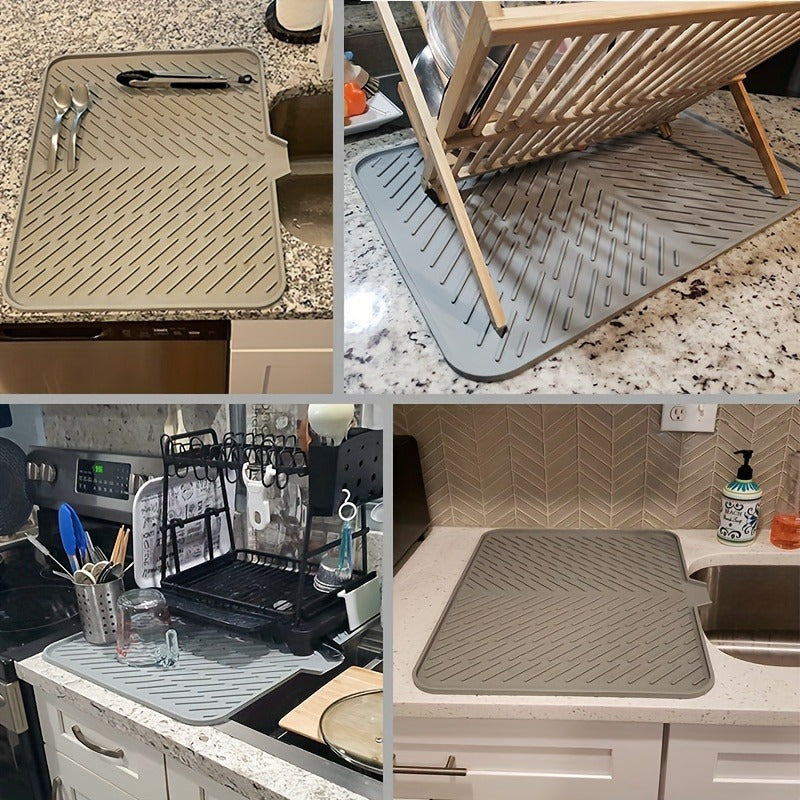 Silicone quritish matritsasi kvadratli sink himoyachisi, drenaj teshiklari bilan, sirpanishga qarshi, issiqlikka chidamli, suv o'tkazmaydigan oshxona stol usti pad