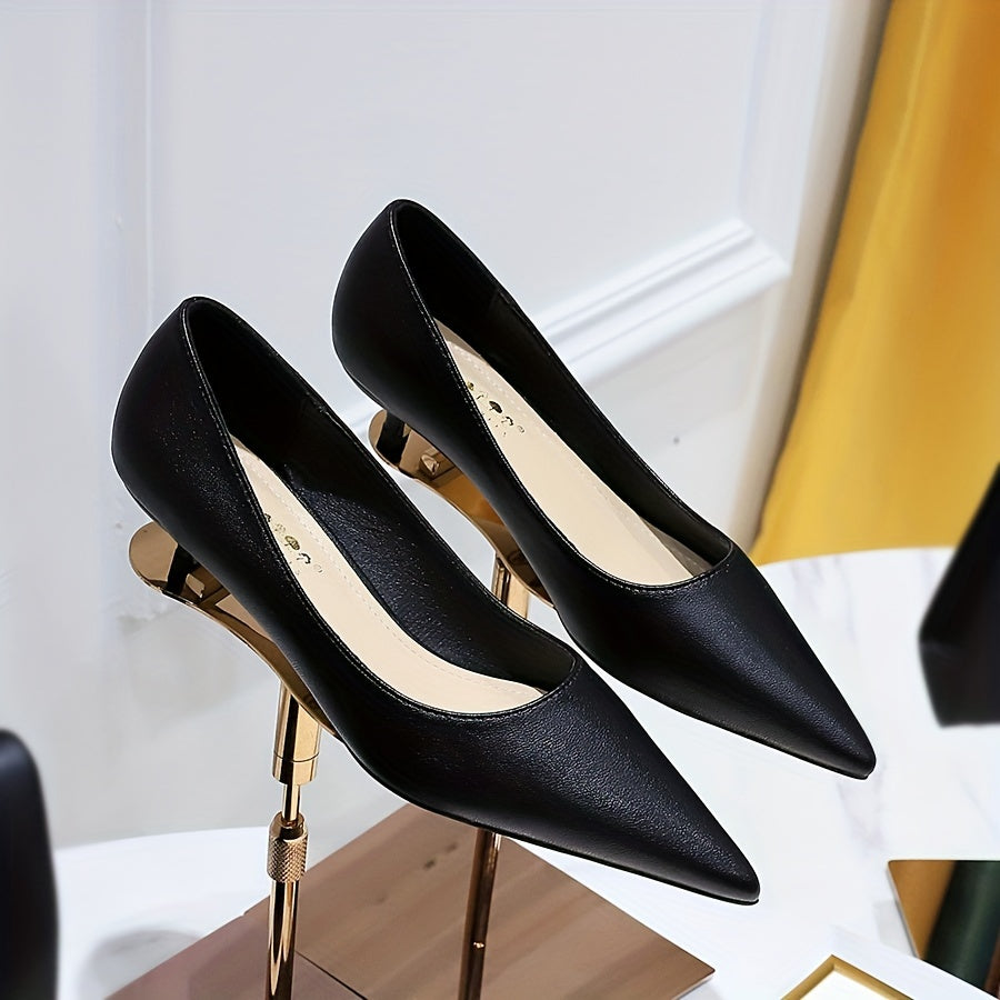 Women's Kitten Heel Pumps Pointed Toe Slip-On Dress Shoes Faux Leather All-Season