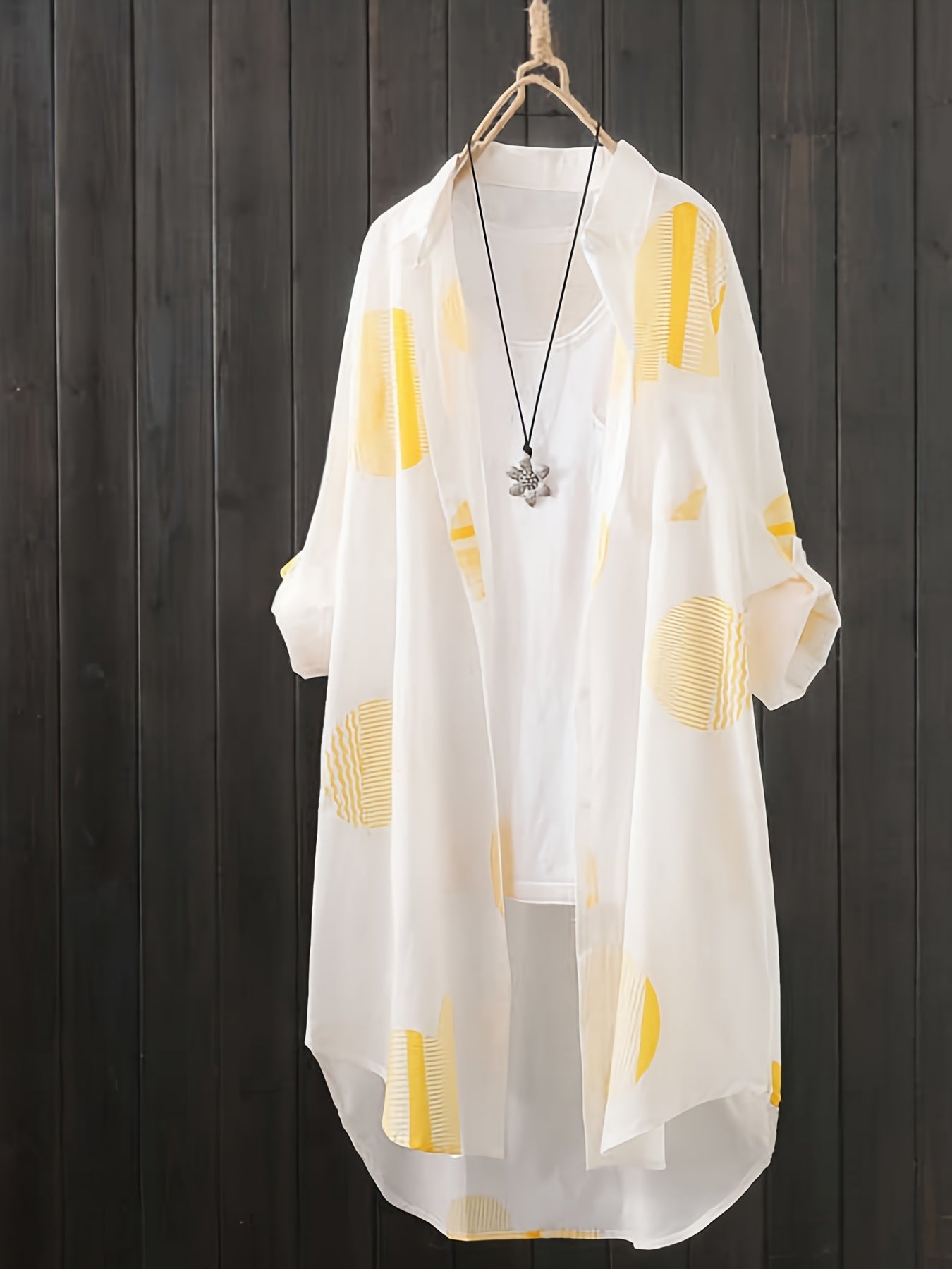 Camiseta de cárdigan de punto con lunares para mujer, con mangas largas y cuello de solapa para otoño e invierno