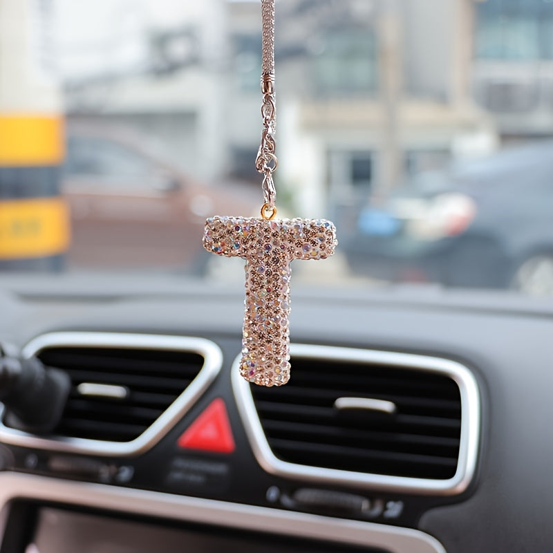Crystal Bling Alphabet Letter Pendant for Vehicle Mirror with Rhinestones and Metal Material