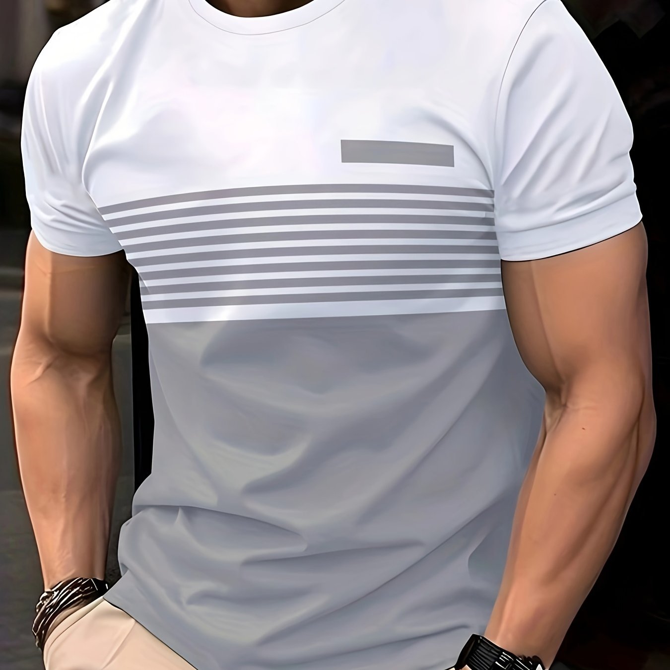 Men's Casual Geometric Pattern Polyester Crew Neck T-Shirt