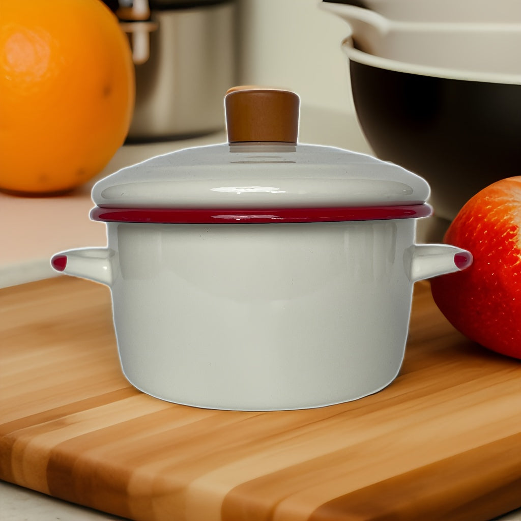 Enamel Soup Pots Set 1.5L 2.5L Solid Colors Induction Gas Safe