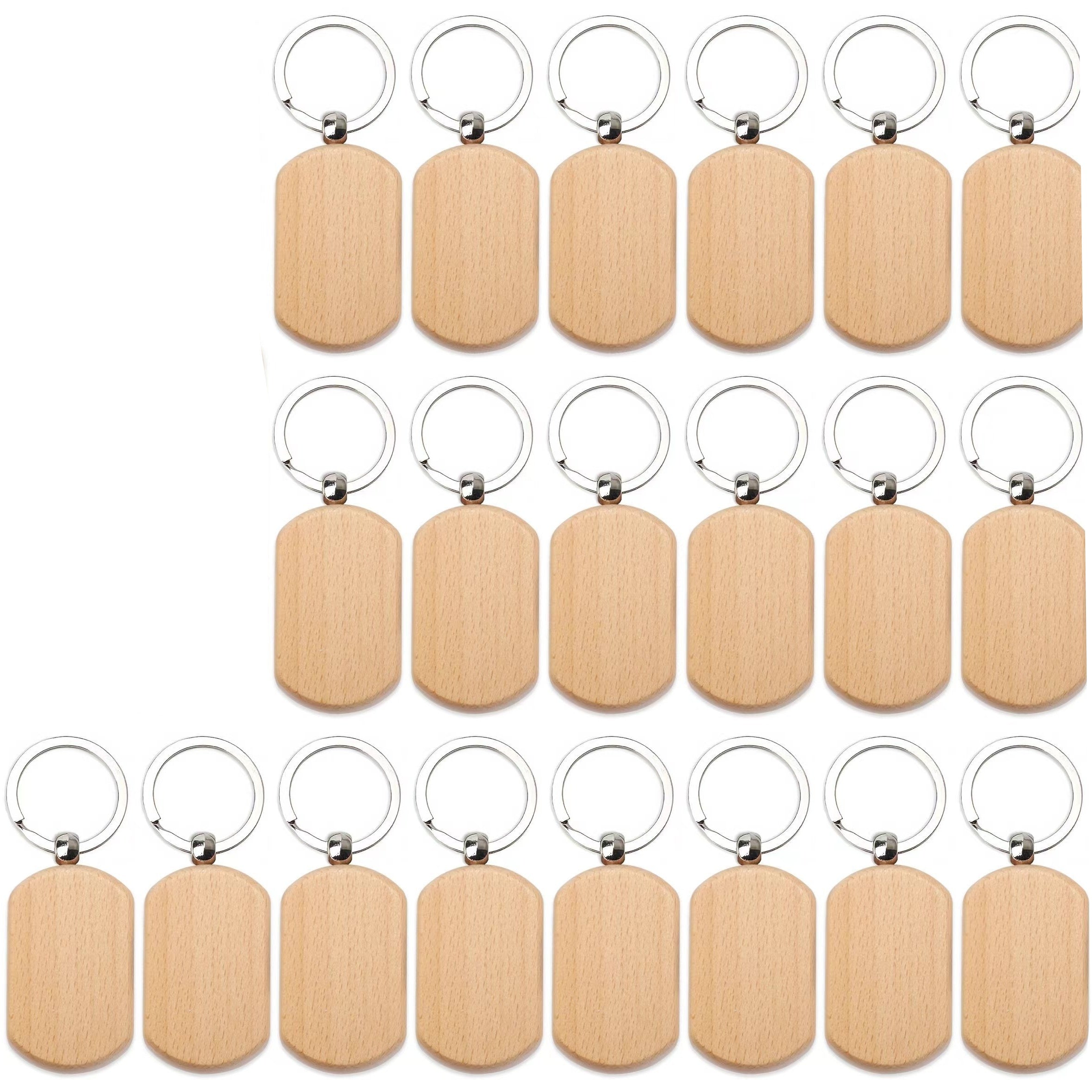 Twenty Pieces Wooden Keychain Blanks Rectangular for Engraving Jewelry Craft Projects