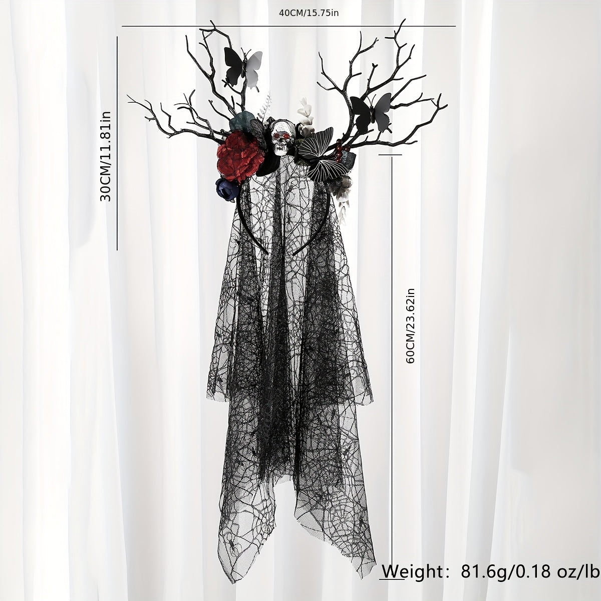 Qora farishta gul boshi bilan qargʻa tarmogʻi toʻqilgan qargʻa bosh kiyim Halloween kostyumlari uchun