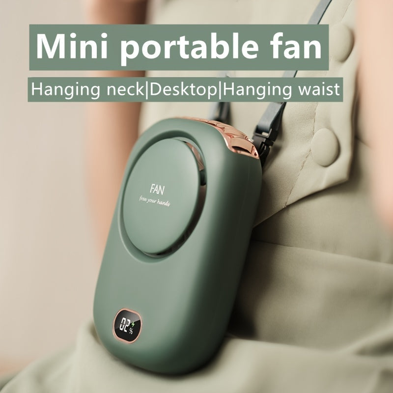 Portable USB Fan with Three-Speed Large Wind Adjustment, Waist-Hanging and Desktop Stand