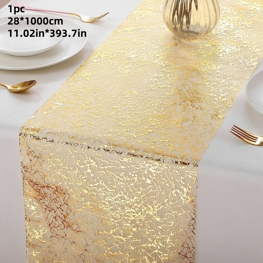 Gold Foil Polyester Mesh Table Runner for Parties Weddings Holidays
