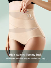 Women's High Waist Tummy Control Panties Mesh Panel Cross-Strap Butt Lift Black Shapewear