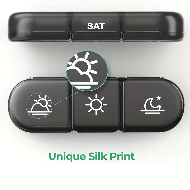 Black Pill Box with 21 Compartments Weekly Portable Plastic Organizer