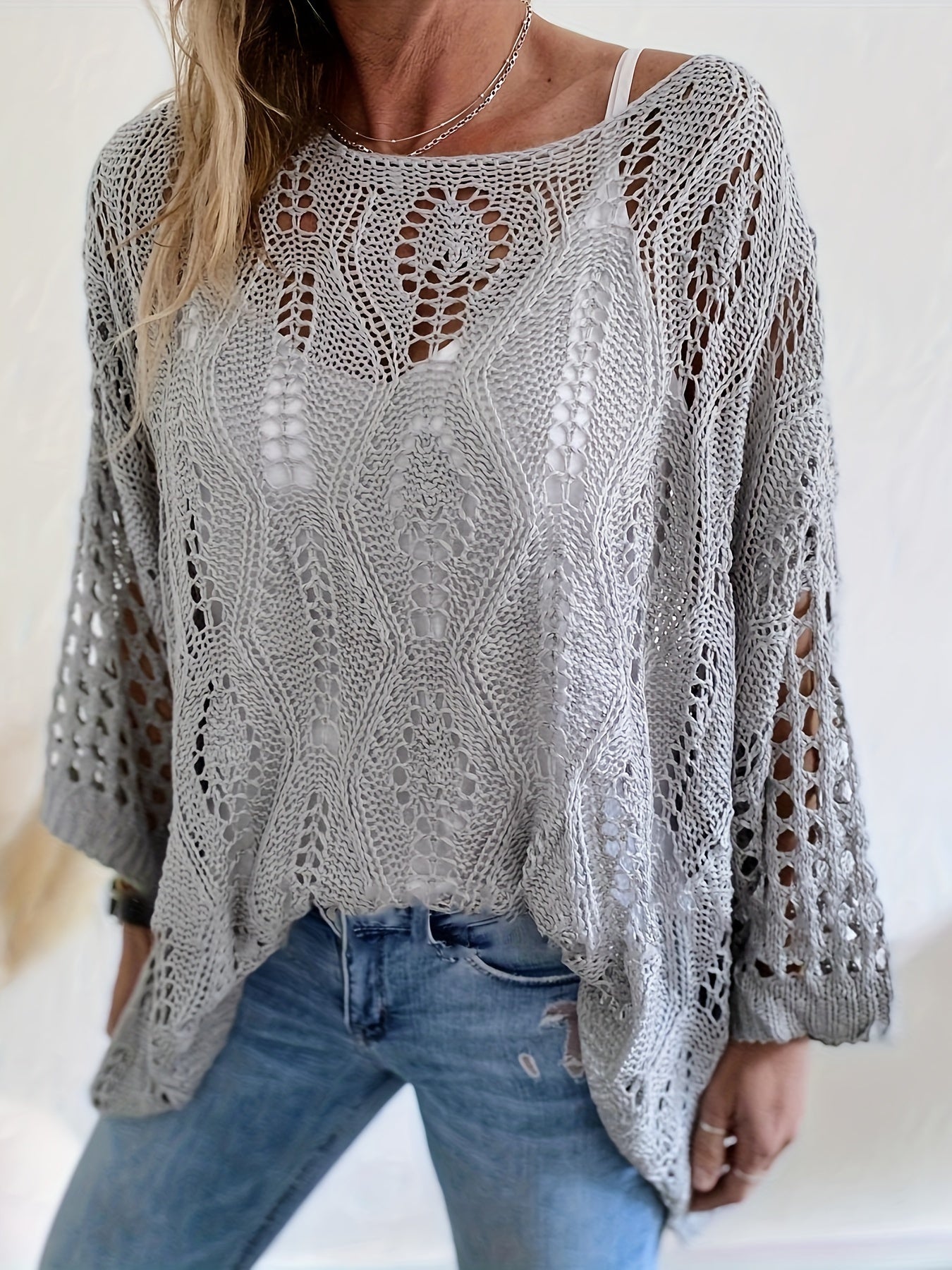 Plus Size Women Knit Cover Up Sweater Casual Batwing Sleeve Top