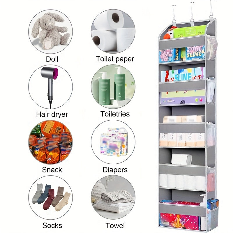 Door Hanging Storage Organizer with 5 Pockets and Mesh Bags for Bedroom Shoes Diapers