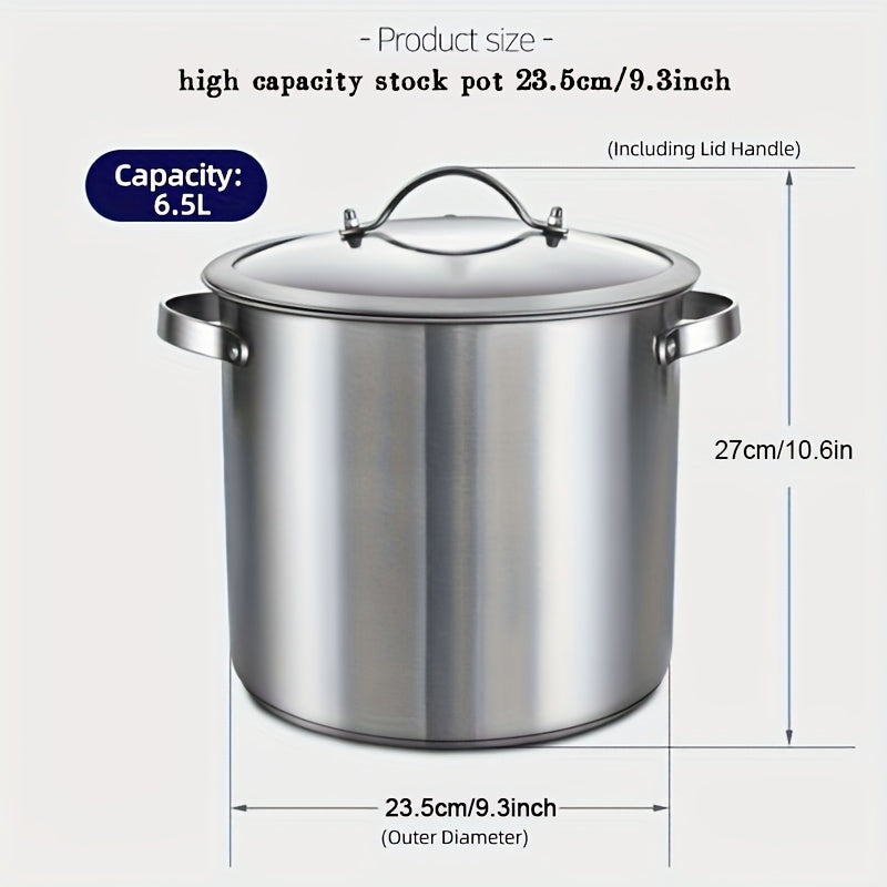 Stainless Steel Stockpot 6.8 Quart with Tempered Glass Lid for Soup and Stew Cooking