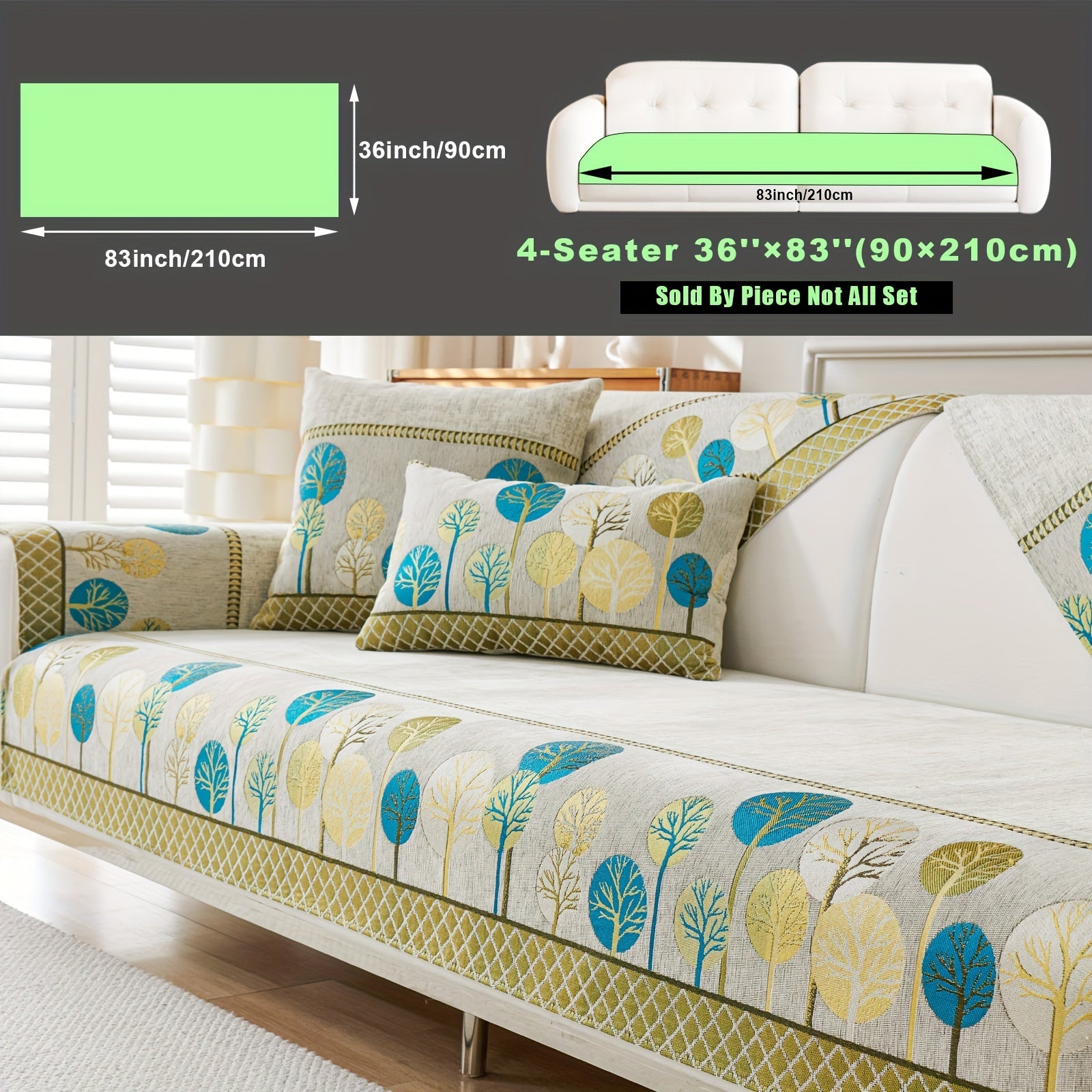 Bohemian Style Sofa Cover with Moonlight Forest Tree Pattern Non-Slip Machine Washable for Single to Quadruple Seat Sofas