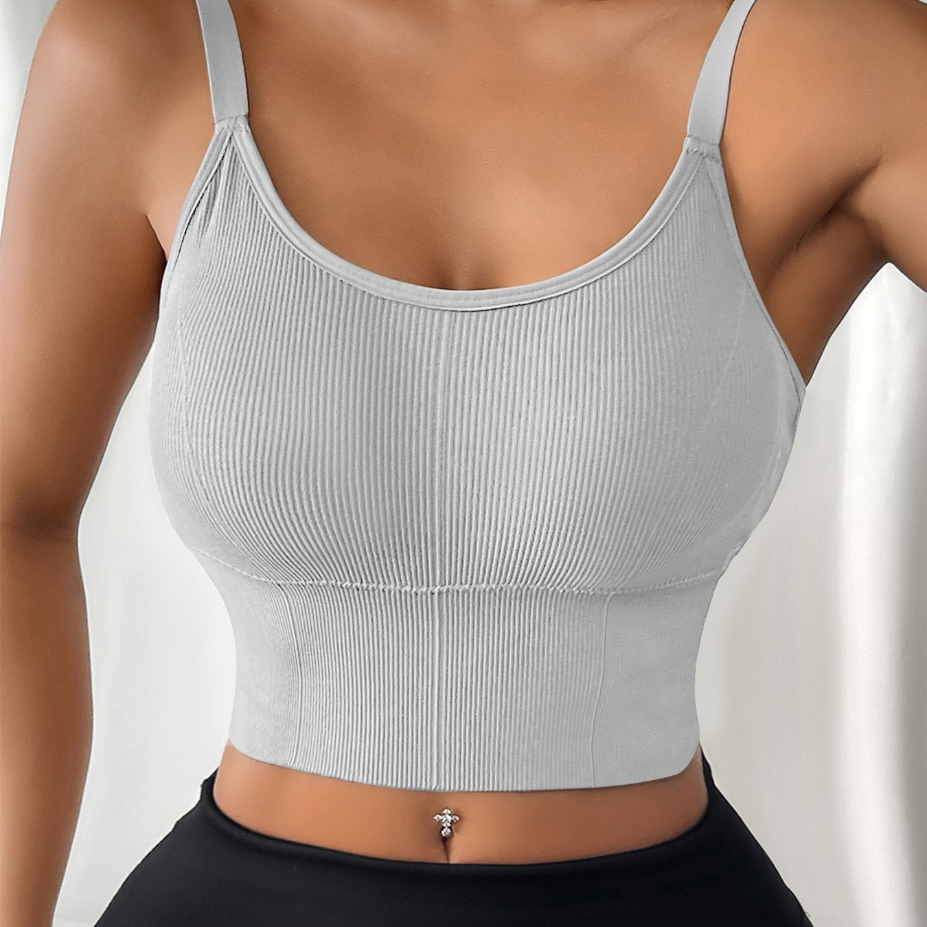 Plus Size Women's Sports Bra No Underwire Removable Pads Ribbed Backless Yoga Running