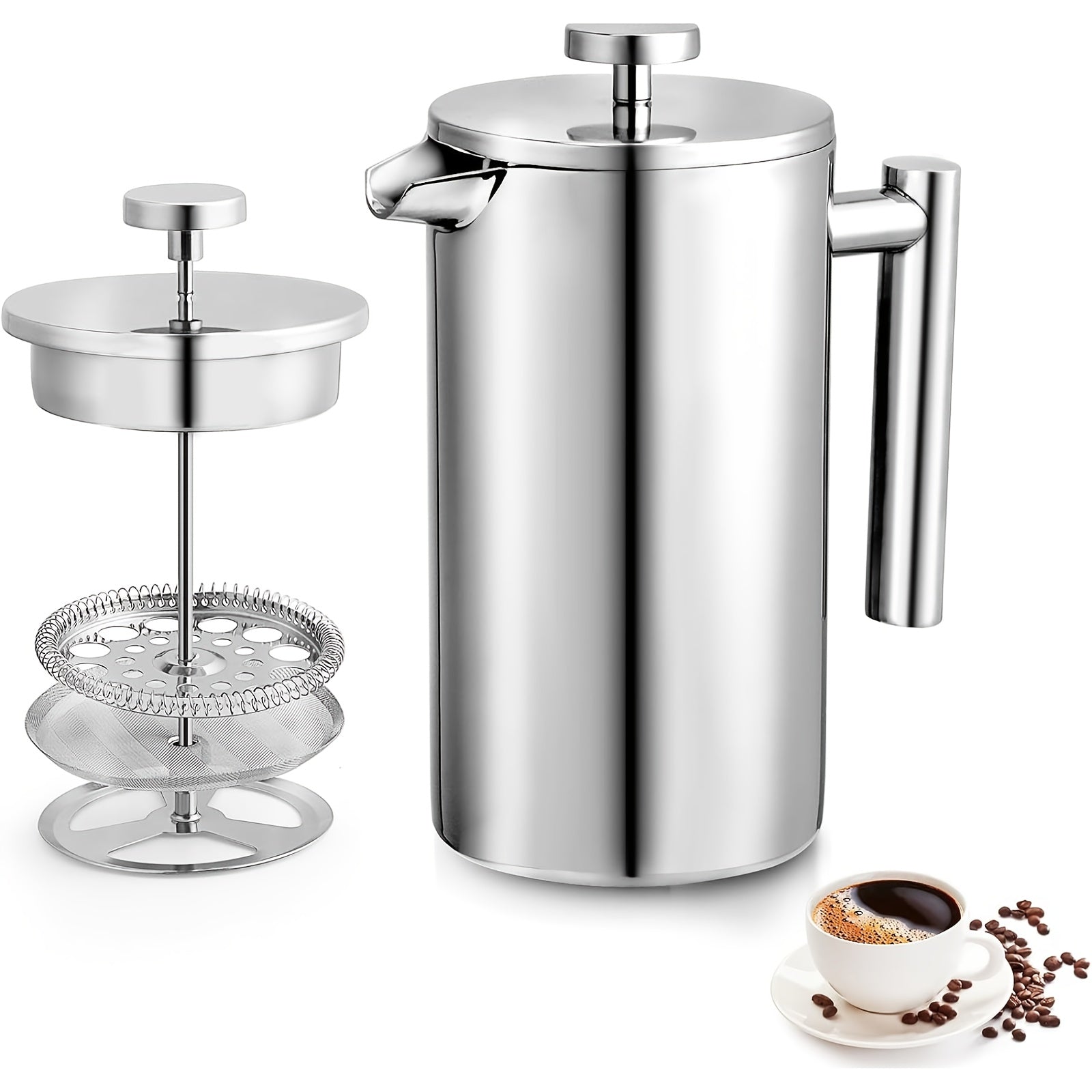 Stainless Steel French Press Coffee Maker Durable 34oz for Home Brewing