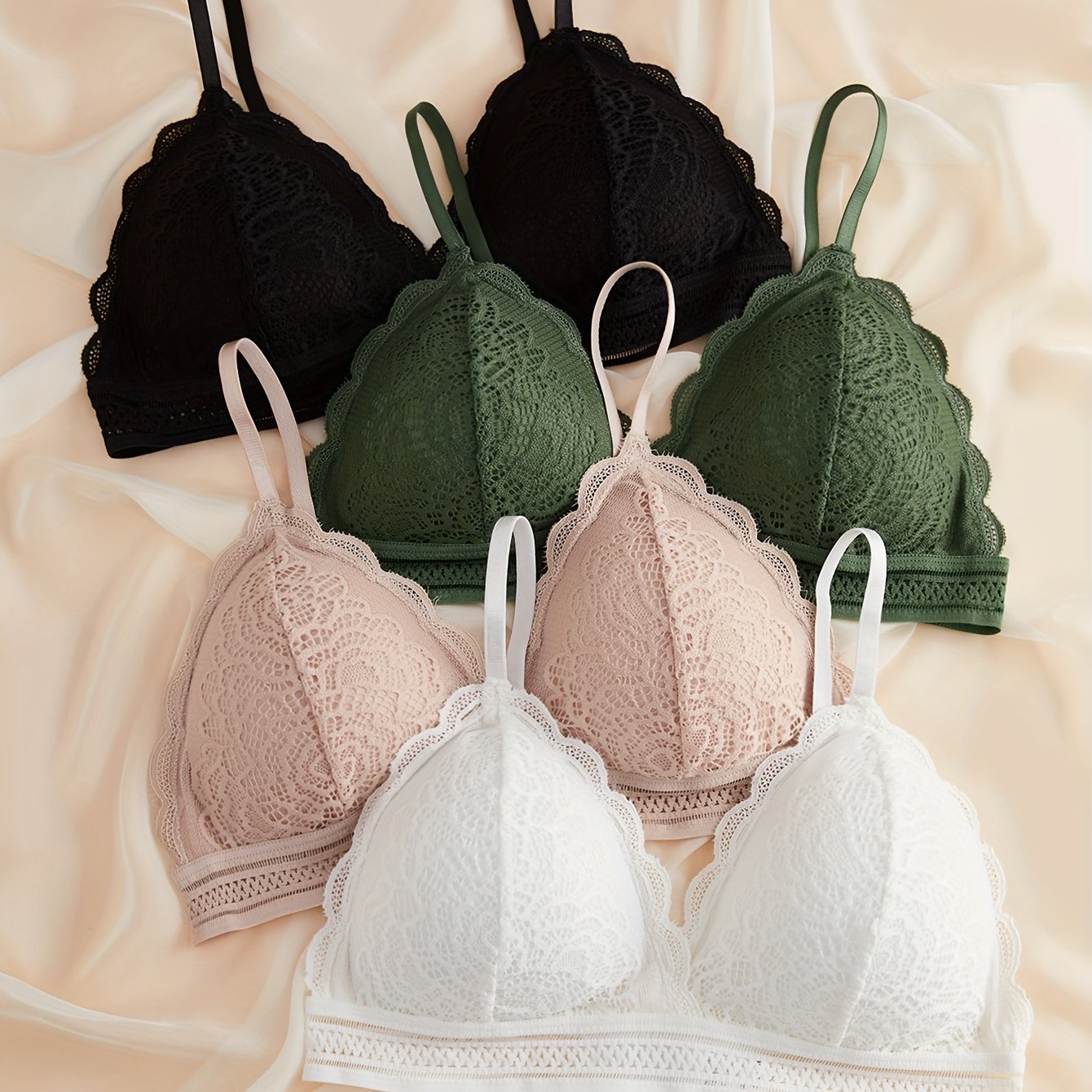 Women's Lace Wireless Bras with Contrast Lace and Scallop Trim