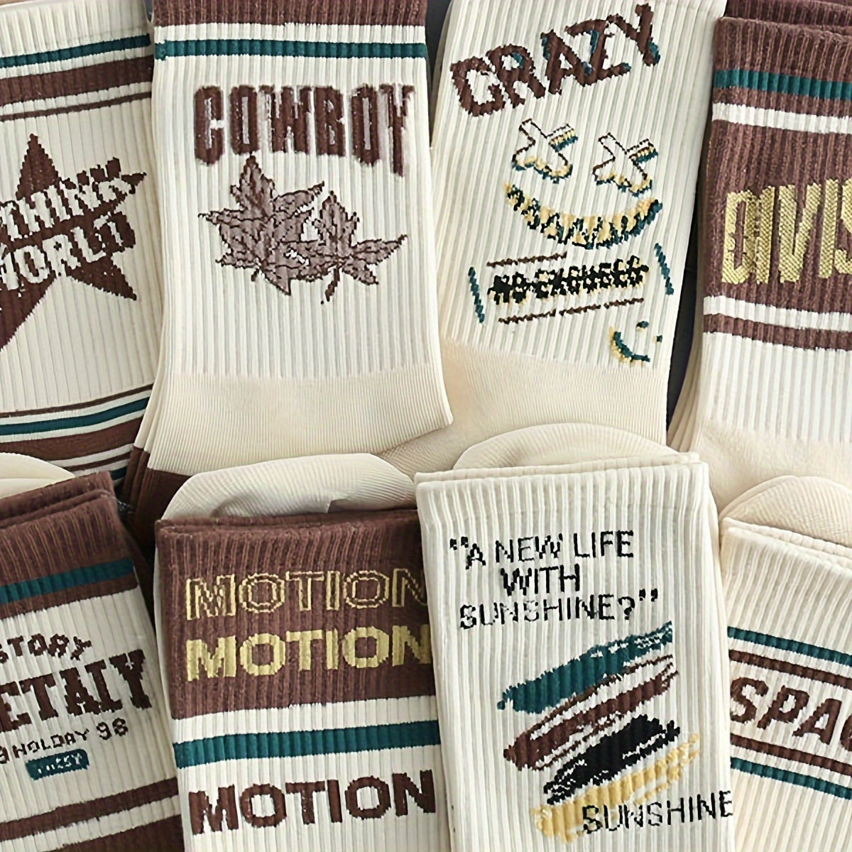 Men's Vintage American Style Cotton Blend Knit Socks 5-Pack with Letter Pattern