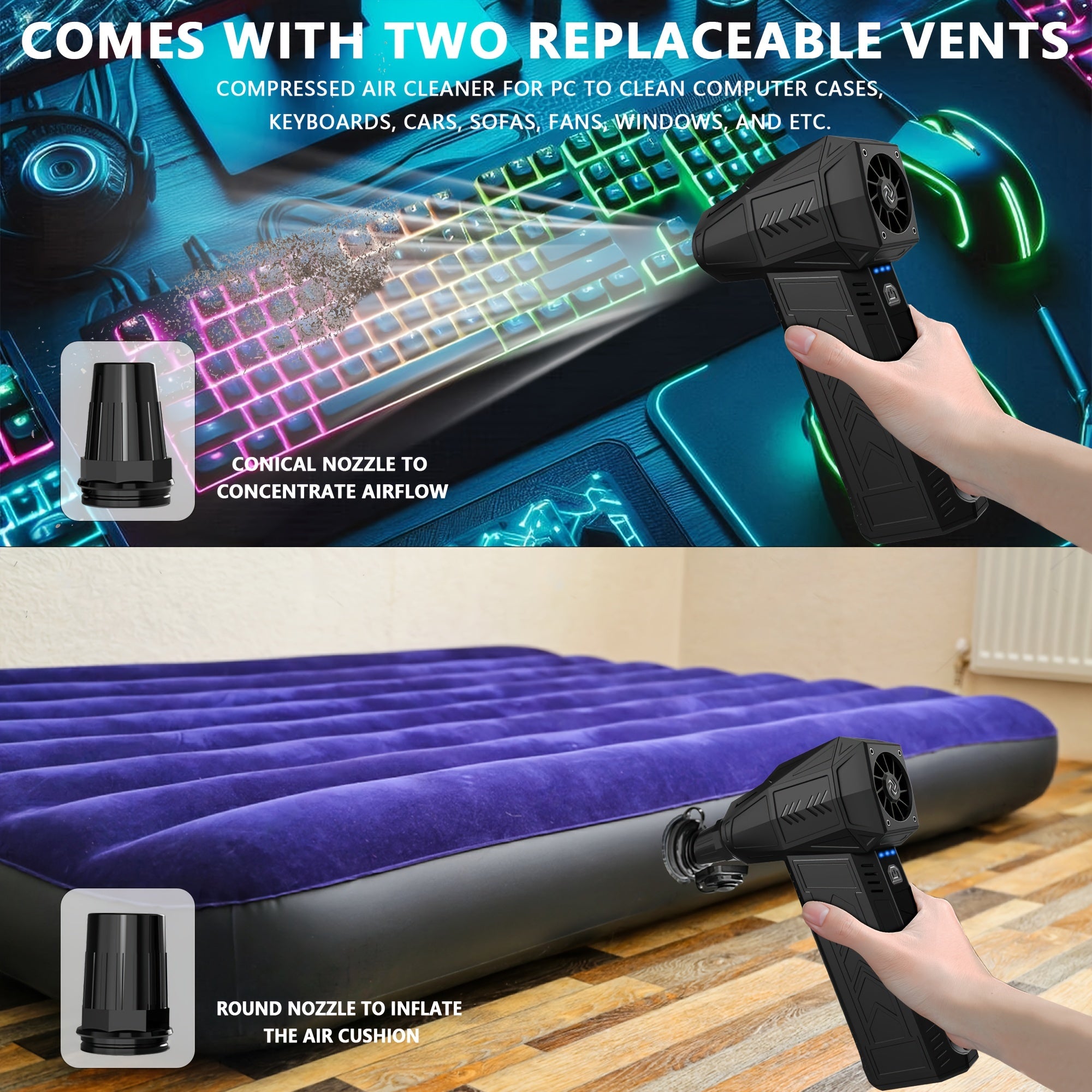 Портативный турбореактивный вентилятор-воздуходувка с высокой скоростью USB для сушки автомобиля, кемпинга