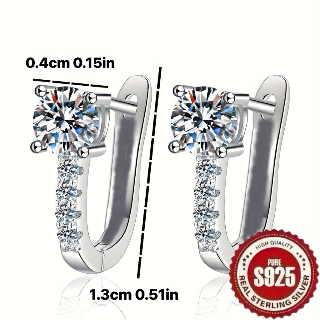 Sterling Silver U-Shaped Hollow Earrings with Synthetic Zirconia for Daily and Gift Wear