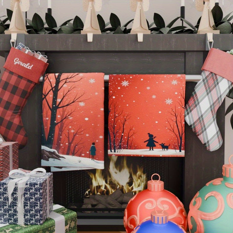 Christmas Winter Kitchen Towels Set 2 Pieces Snowflake Decor 45x66 cm