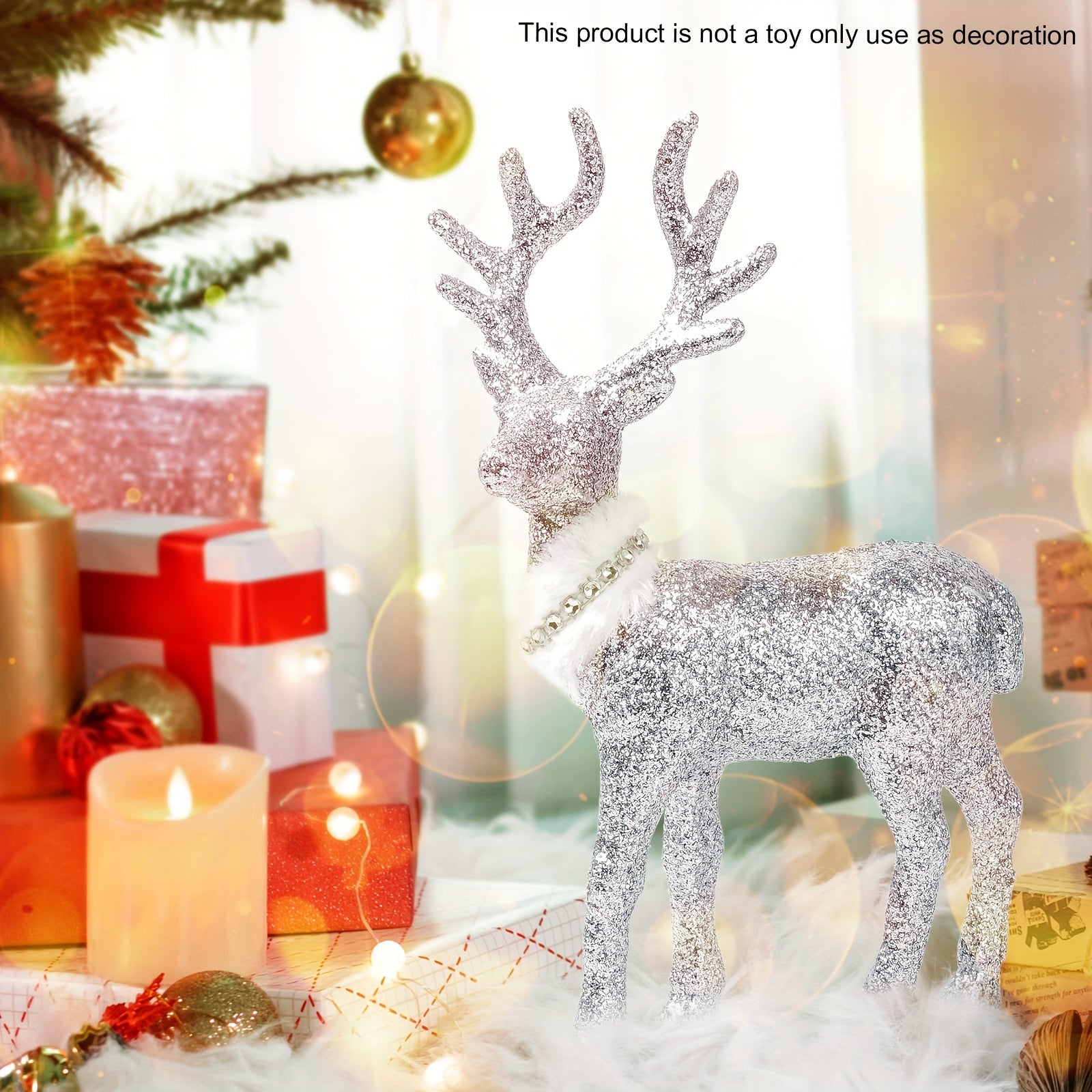 Yorqin kiyik figurasi, 8.6"x6", stol yoki ish stoli bezagi uchun, elektr talab qilinmaydi, yotoqxona yoki yashash xonasi uchun qishki bayram bezaklari uchun mukammal.