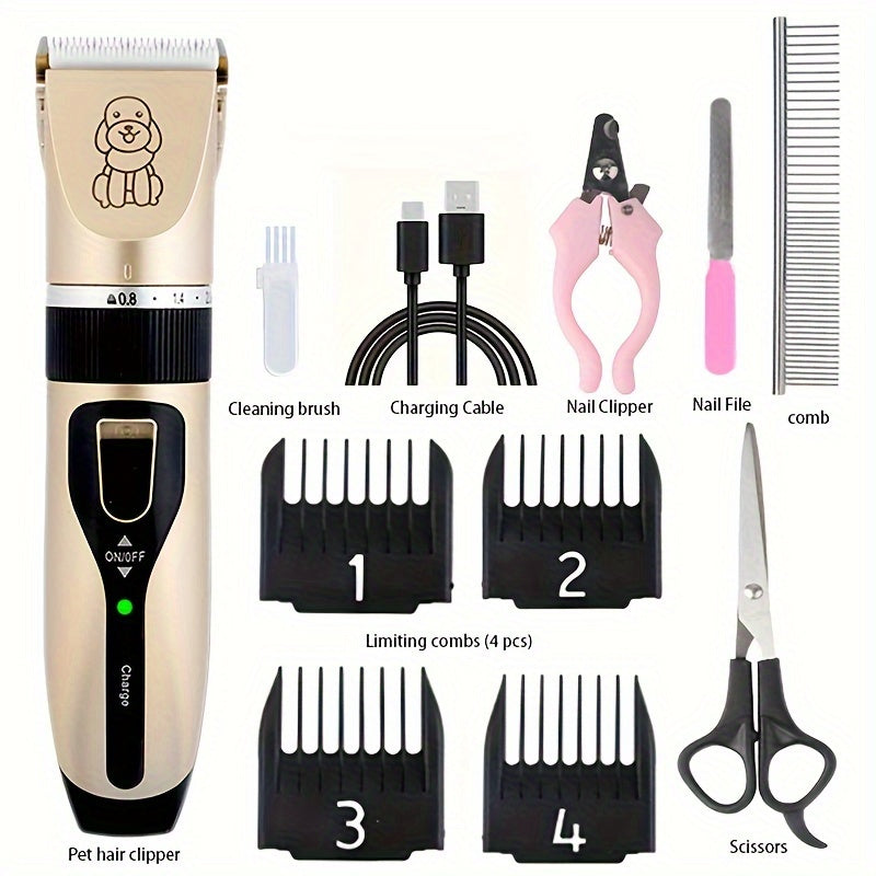 Electric Pet Grooming Kit for Cats and Dogs USB Rechargeable Lithium Battery