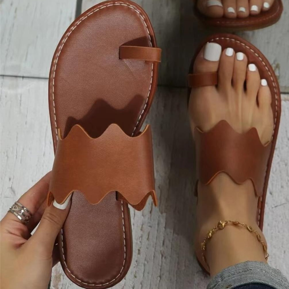 Женские легкие сандалии с петлей на пальце, открытые шлепанцы, летняя обувь