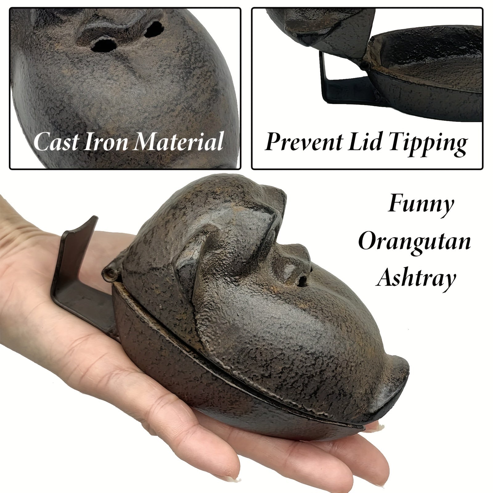 Vintage Cast Iron Monkey Ashtray with Lid - Unique Orangutan Design Outdoor Cigar Gift