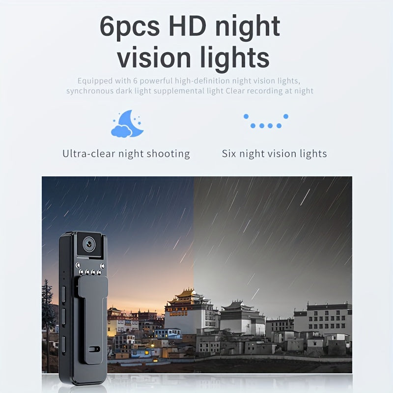 Audio va video yozuvi bilan jismoniy kamera, 6 soat, 1080P kechqurun ko‘rish, 180° aylanuvchi linza, shaxsiy sayohat va sport uchun