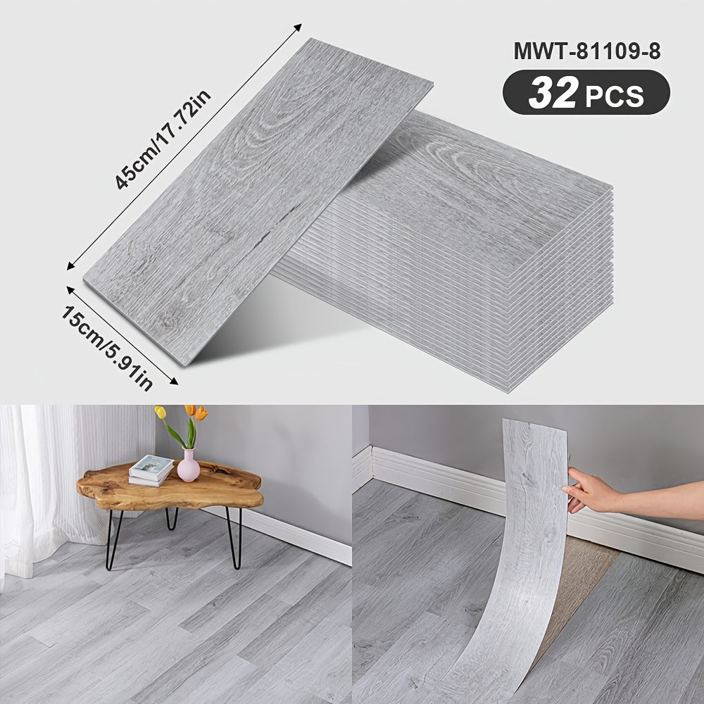 32-Pack Vinyl Flooring Tiles 15x45cm Self-Adhesive Wood Grain Stripes Indoor
