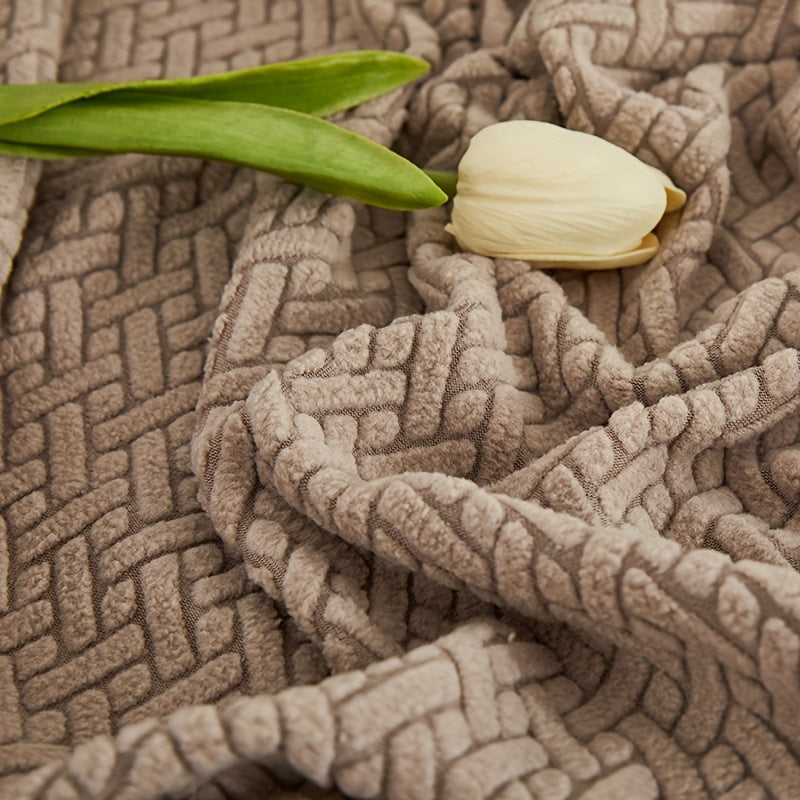 Серый флисовый чехол для дивана, подходящий для всех сезонов, эластичный и защитный для домашнего использования.