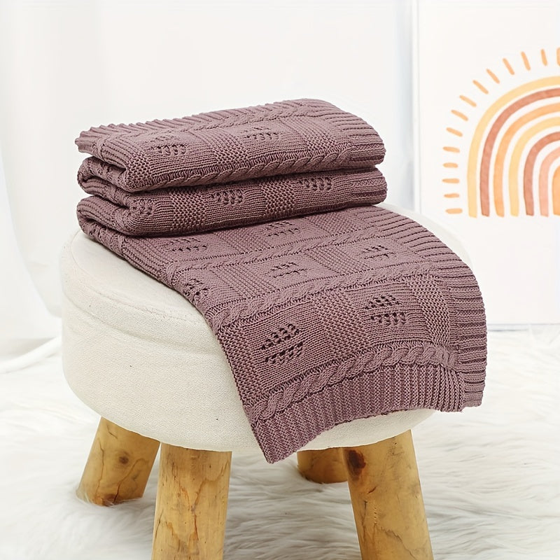 Геометрическое жаккардовое плед с листовым узором, дышащий с отверстиями, для дома, путешествий и кондиционирования воздуха в розовом, верблюжьем, зеленом и кофейном цветах