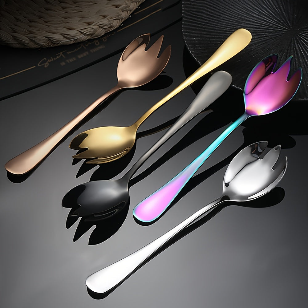 Set of 2 Gold-Plated Stainless Steel Salad Utensils for Dining and Serving