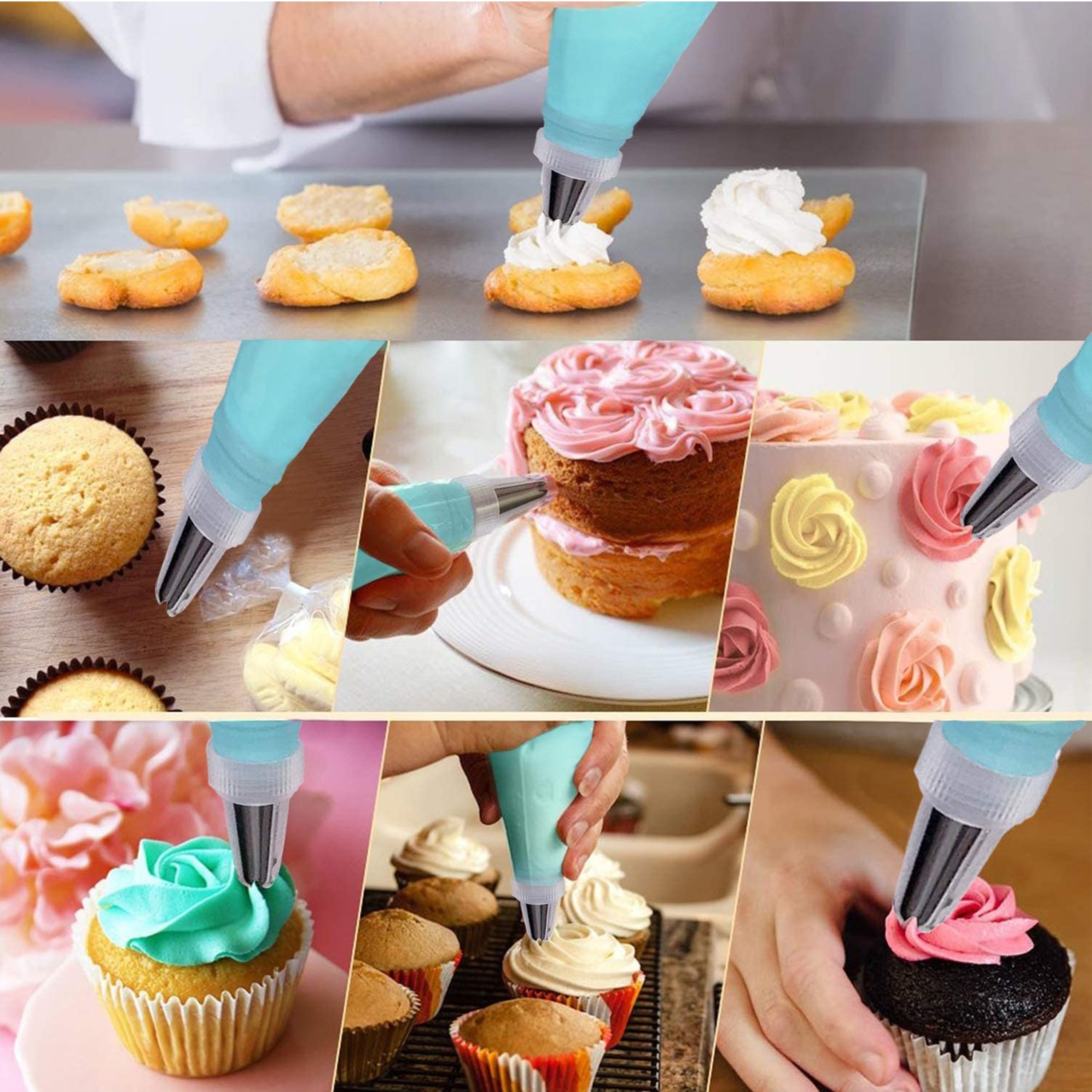 Tort bezak uchun zanglamaydali po'latdan yasalgan uchuvchi nozzalar va pirojnoe sumkasi bilan 8 ta to'plam