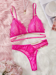 Women's Floral Lace Lingerie Set with Chain Details