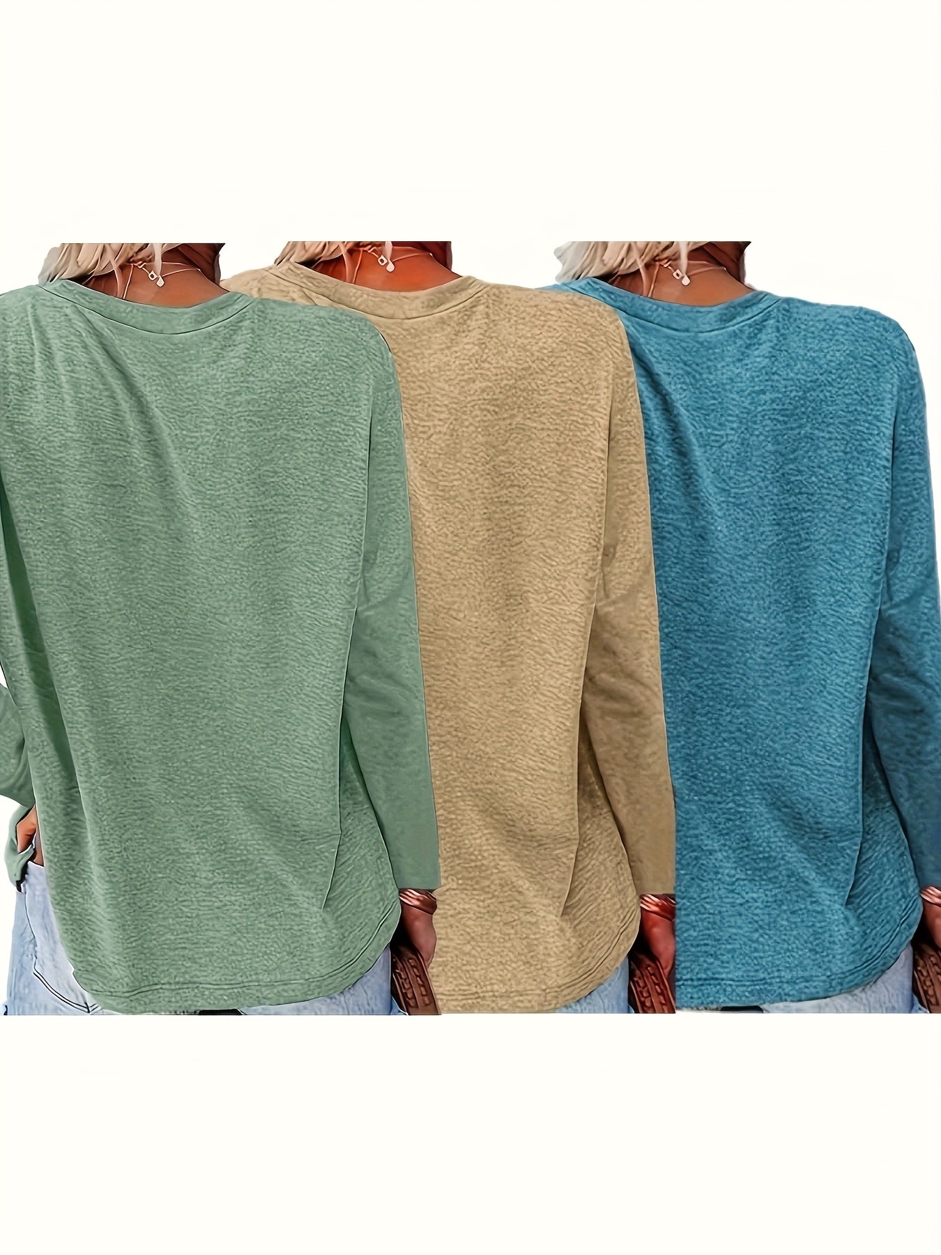 Женский комплект топов с длинным рукавом и круглым вырезом из хлопка, повседневные рубашки для весны и осени