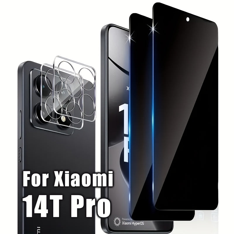 2 Pack Privacy Tempered Glass Screen Protectors and Camera Lens Protectors for Xiaomi 14T Pro