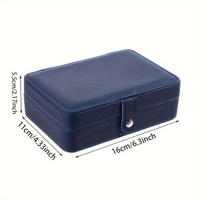Double Layer Jewelry Box with Cross Pattern Faux Leather Velvet Interior for Watches and Accessories