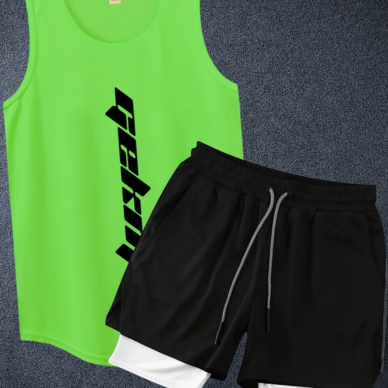 Men's Polyester Basketball Outfit Letter Print Tank Top and Loose Shorts Set