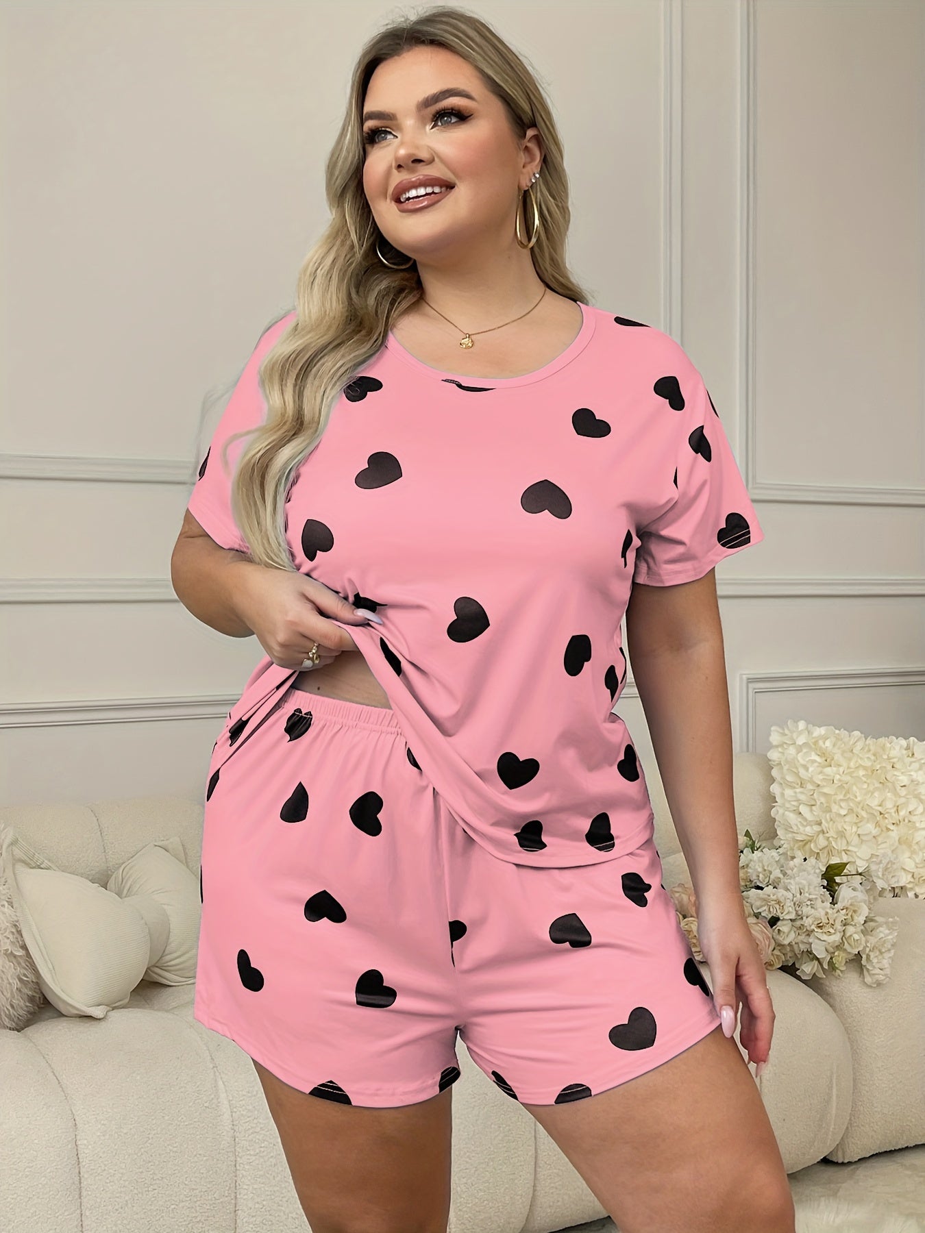 Women's Plus Size Lounge Set Cotton T-Shirt Shorts Sleepwear