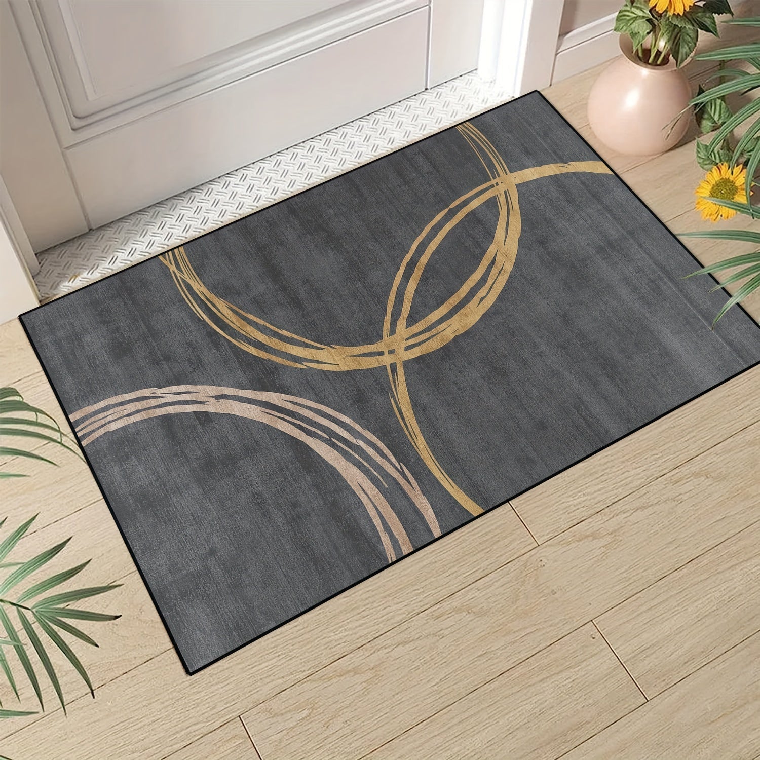 Dark Grey Non-Slip Door Mat Indoor Outdoor Machine Washable Durable Polyester Rectangular Entrance Floor Carpet