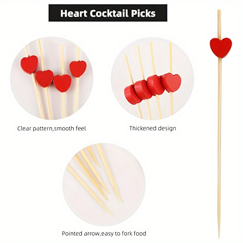 100 коктейльных шпажек в виде красного сердца из бамбука, идеально подходящих для свадеб, дней рождения, Рождества, Дня благодарения и новогодних вечеринок.