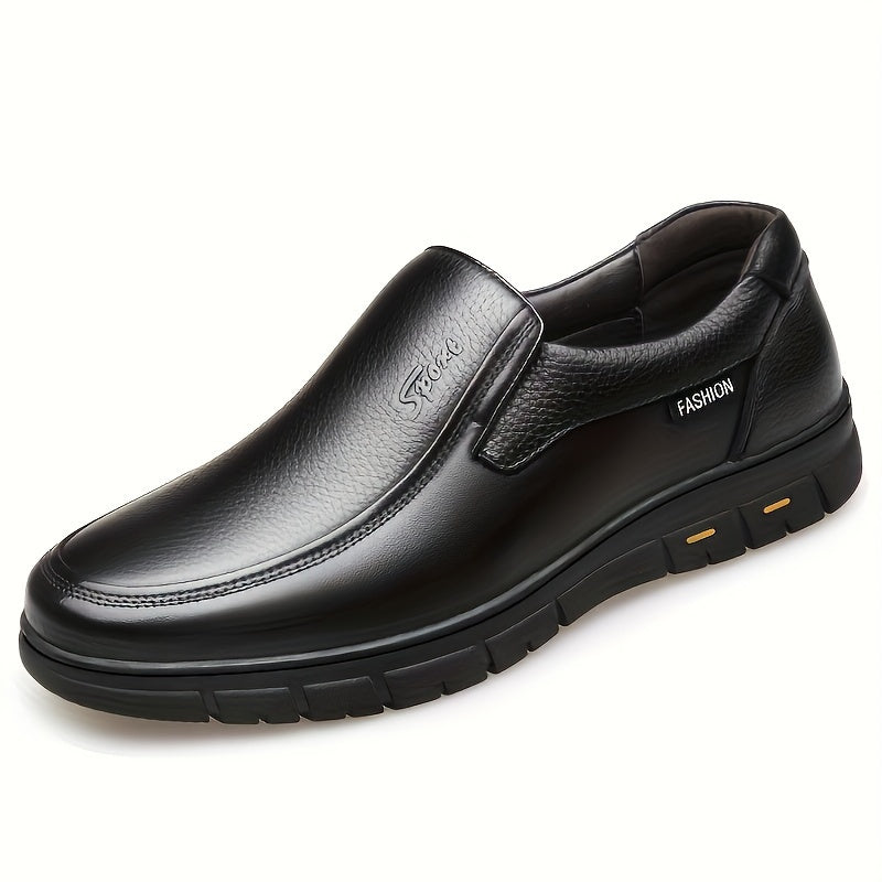 Men's Formal Slip-On Shoes Wear-Resistant Non-Slip Rubber Sole Solid Color Leather
